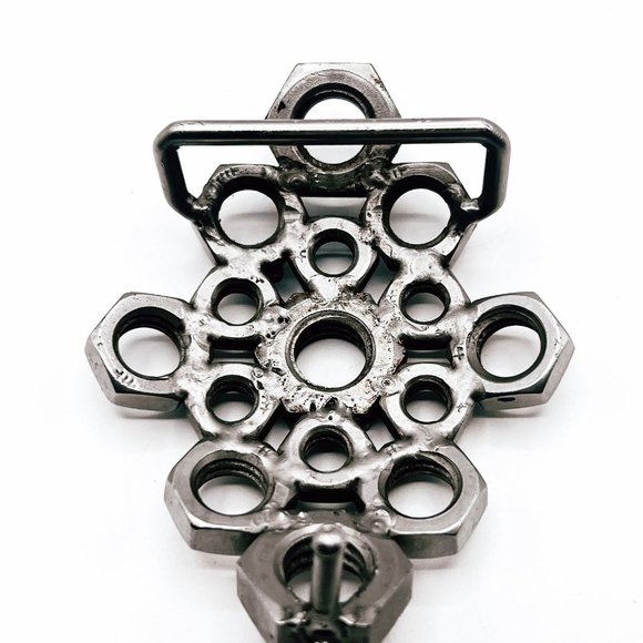 Vintage 70's Welded Steel Hex Nut Belt Buckle, Handcrafted Wearable Art - Picture 3 of 5